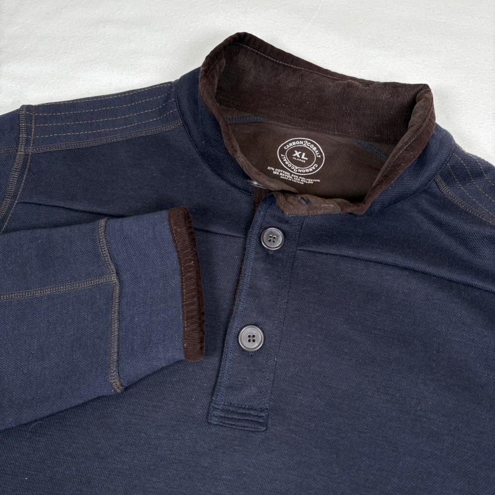 Carbon2Cobalt Mens Pullover Sweater XL Blue Brown‎ 3 Button Long Sleeve